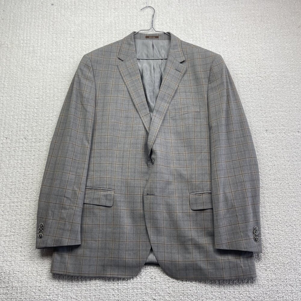 Peter Millar Blazer Men's 46T Sports Coat Jacket 100% Wool Plaid Grey / Orange